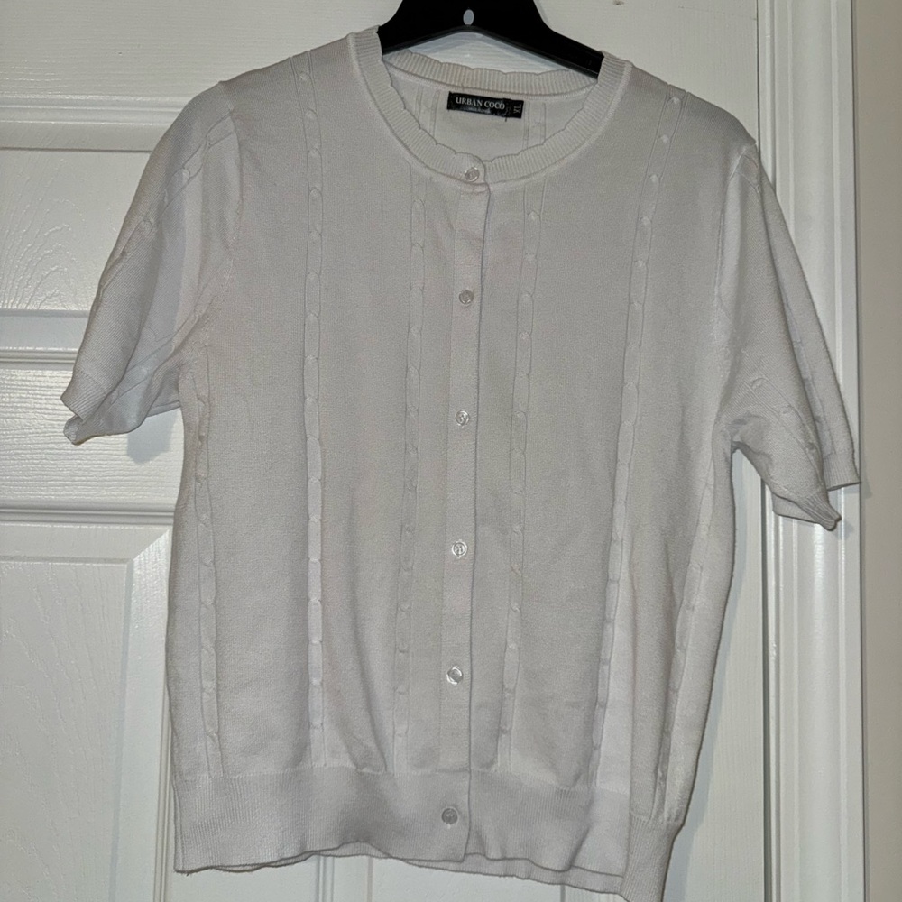 White Short Sleeve Cardigan